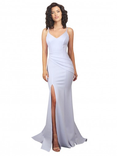Blanc Sirène Bretelles spaghetti Col Haut Crêpe Stretch Simple Plage Robes de mariée Pas Cher