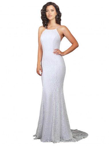 Blanc Sirène Col Haut Balayage train Dentelle Robes de mariée Pas Cher