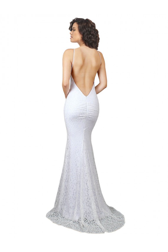 Blanc Sirène Col Haut Balayage train Dentelle Robes de mariée Pas Cher