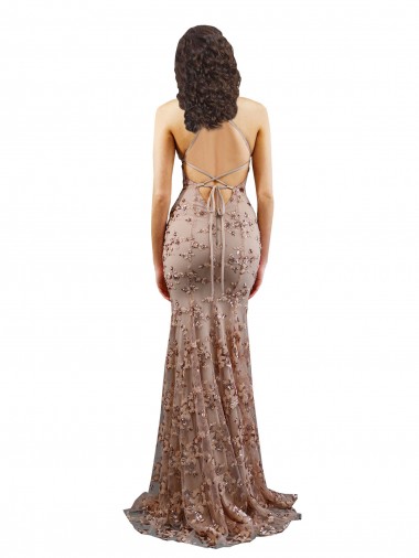 Or rose Sirène Col V Crêpe Stretch Paillette Tulle Longue Formelles Robes demoiselle d'honneur / Robes de soirée / Robes de bal