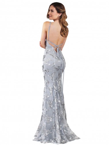 Argent Sirène Col V Crêpe Stretch Paillette Tulle Longue Formelles Robes demoiselle d'honneur / Robes de soirée / Robes de bal