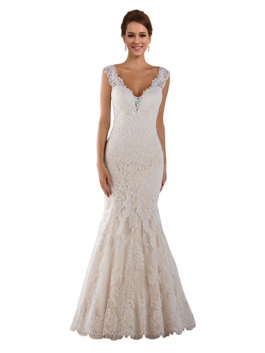 Blanc Sirène Col V Dentelle Robes de mariée