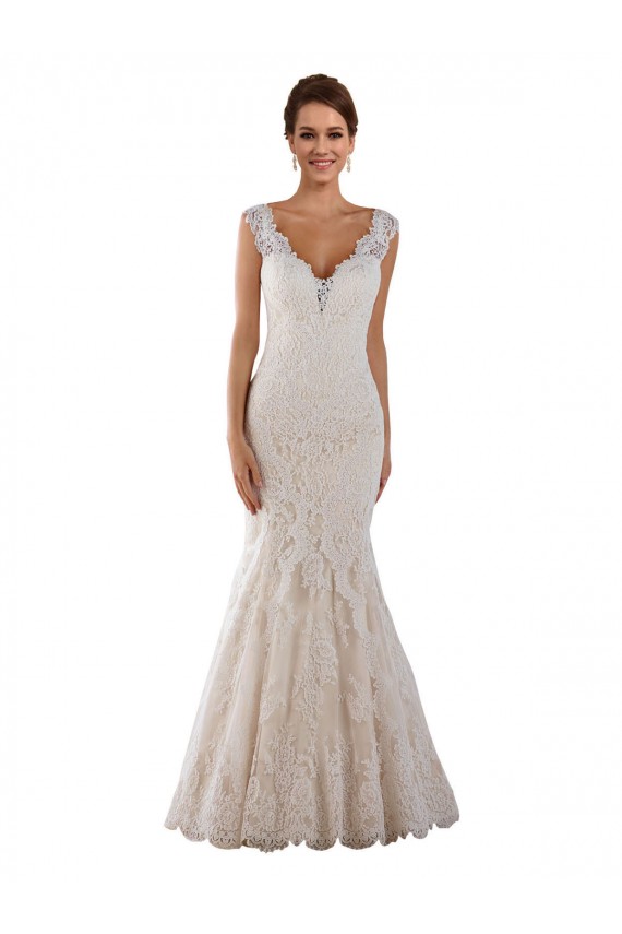 Blanc Sirène Col V Dentelle Robes de mariée Pas Cher