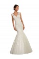 Blanc Sirène Col V Tulle Dentelle Robes de mariée Pas Cher