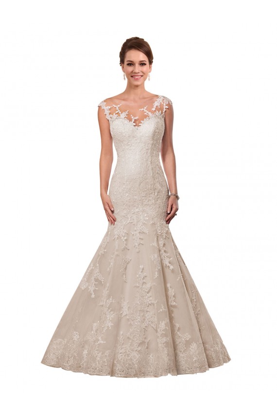 Blanc Sirène Illusion Dentelle Robes de mariée Pas Cher