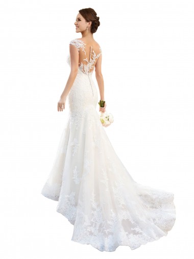 Blanc Sirène Illusion Dentelle Robes de mariée Pas Cher