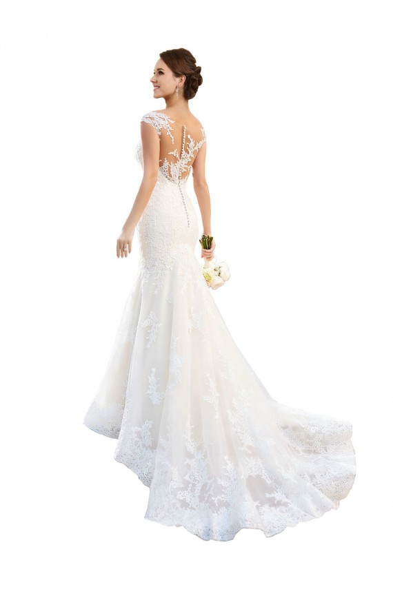 Blanc Sirène Illusion Dentelle Robes de mariée Pas Cher