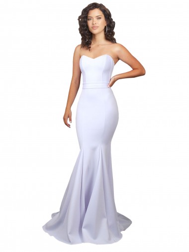 Blanc Sirène Sans bretelle Col Haut Crêpe Stretch Simple Plage Robes de mariée Pas Cher