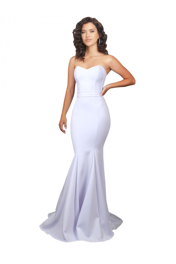 Blanc Sirène Sans bretelle Col Haut Crêpe Stretch Simple Plage Robes de mariée Pas Cher