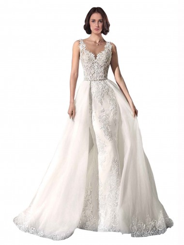 Blanc Sirène Tulle Dentelle Robes de mariée Pas Cher