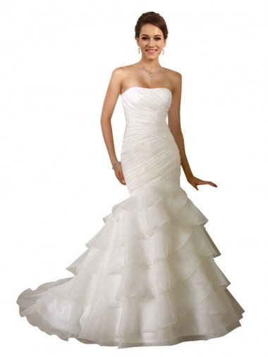 Blanc Sirène Tulle Robes de mariée Pas Cher
