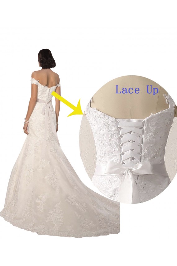 Blanc Sirène Épaule Dénudée Dentelle Plage Robes de mariée Pas Cher