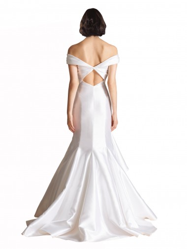Blanc Sirène Épaule Dénudée Satiné Plage Robes de mariée