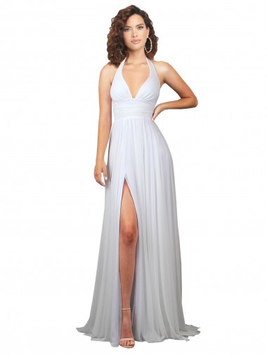Blanc Trapèze Col V Balayage train Mousseline Simple Plage Robes de mariée Pas Cher