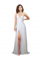 Blanc Trapèze Col V Balayage train Mousseline Simple Plage Robes de mariée Pas Cher