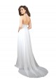 Blanc Trapèze Col V Balayage train Mousseline Simple Plage Robes de mariée Pas Cher