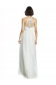 Blanc Trapèze Licou Col Haut Tulle Longue Robes demoiselle d'honneur Pas Cher