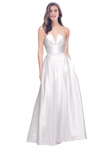 Blanc Trapèze Sans bretelle Satiné Stretch Longue Formelles Robes demoiselle d'honneur / Robes de soirée / Robes de bal Pas Cher