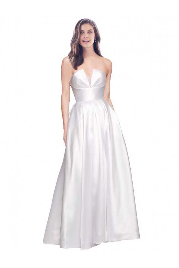Blanc Trapèze Sans bretelle Satiné Stretch Longue Formelles Robes demoiselle d'honneur / Robes de soirée / Robes de bal Pas Cher