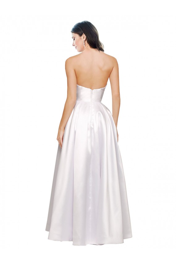 Blanc Trapèze Sans bretelle Satiné Stretch Longue Formelles Robes demoiselle d'honneur / Robes de soirée / Robes de bal Pas Cher