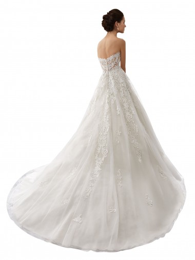 Blanc Trapèze Tulle Dentelle Robes de mariée