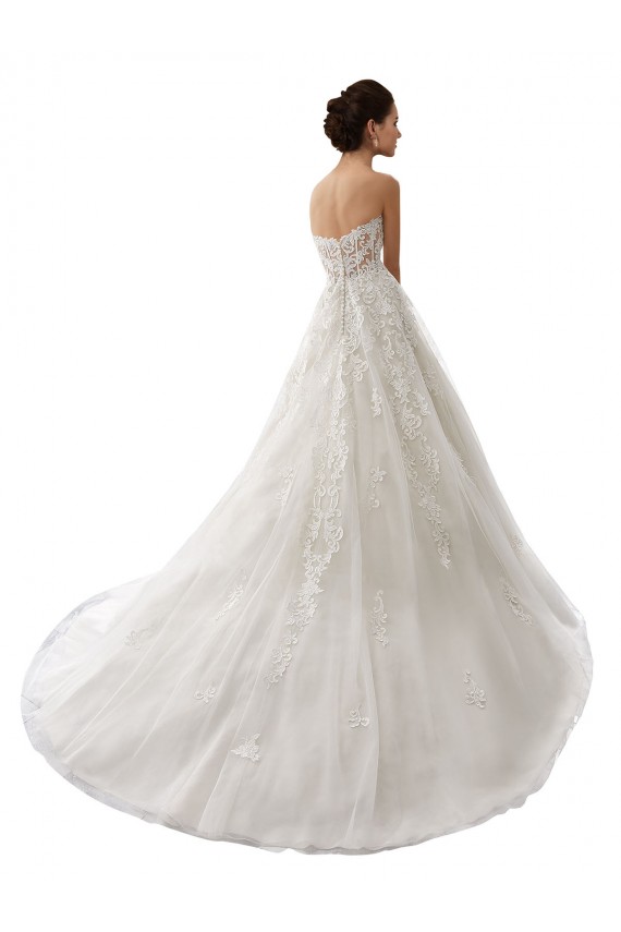 Blanc Trapèze Tulle Dentelle Robes de mariée Pas Cher