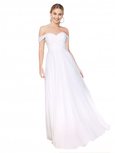 Blanc Trapèze Épaule Dénudée Mousseline Longue Formelles Robes demoiselle d'honneur / Robes de soirée / Robes de bal Pas Cher