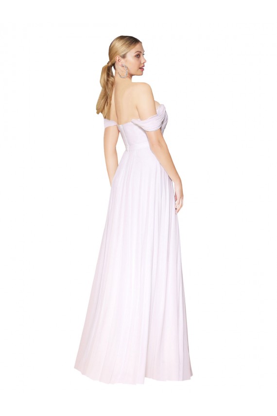 Blanc Trapèze Épaule Dénudée Mousseline Longue Formelles Robes demoiselle d'honneur / Robes de soirée / Robes de bal Pas Cher