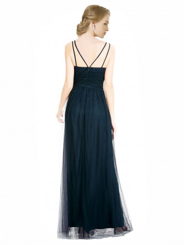 Bleu 7 Trapèze Col V Tulle Longue Robes demoiselle d'honneur