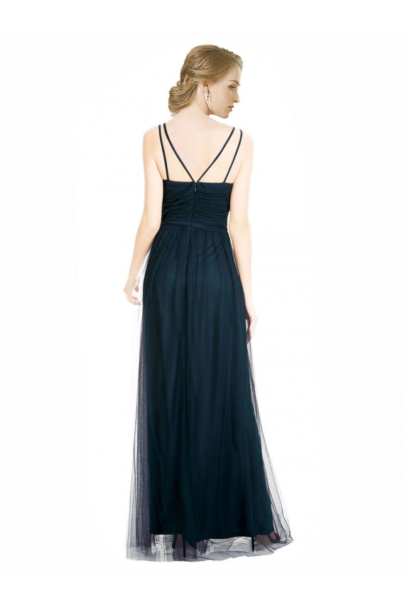 Bleu 7 Trapèze Col V Tulle Longue Robes demoiselle d'honneur Pas Cher