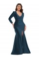 Bleu Atlantic Sirène Col V Satiné Soyeux Longue Formelles Robes demoiselle d'honneur / Robes de soirée / Robes de bal Pas Cher
