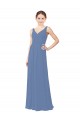 Bleu Windsor Fourreau Col V Mousseline Longue Robes demoiselle d'honneur Pas Cher