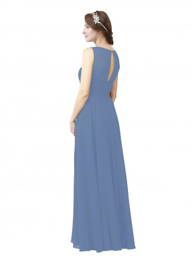Bleu Windsor Fourreau Illusion Mousseline Longue Robes demoiselle d'honneur