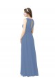 Bleu Windsor Fourreau Illusion Mousseline Longue Robes demoiselle d'honneur Pas Cher