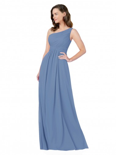Bleu Windsor Fourreau Mousseline Longue Robes demoiselle d'honneur Pas Cher