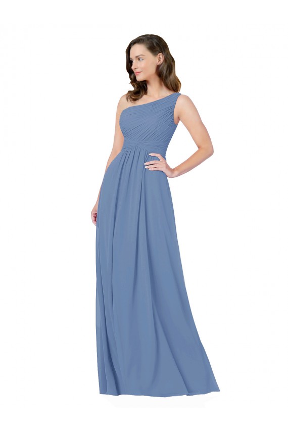 Bleu Windsor Fourreau Mousseline Longue Robes demoiselle d'honneur Pas Cher