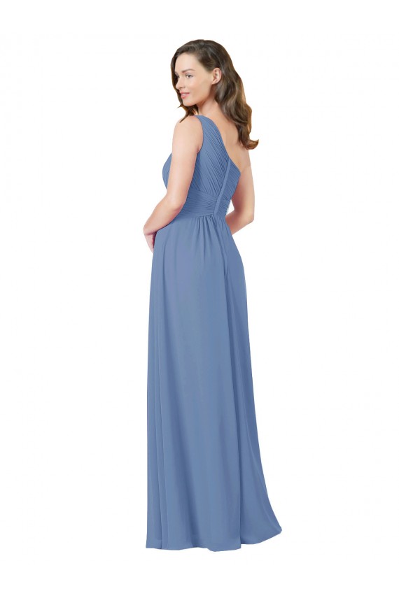 Bleu Windsor Fourreau Mousseline Longue Robes demoiselle d'honneur Pas Cher