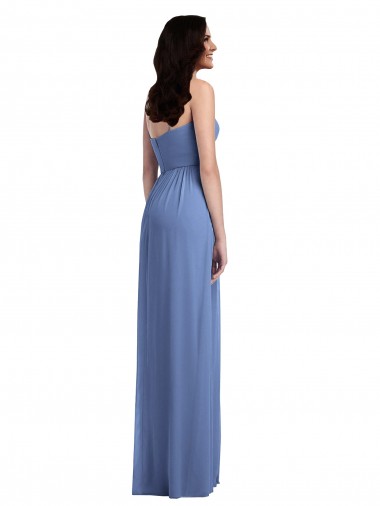 Bleu Windsor Trapèze Bretelles spaghetti Mousseline Longue Robes demoiselle d'honneur