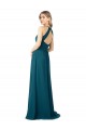 Bleu Windsor Trapèze Col Haut Mousseline Longue Robes demoiselle d'honneur Pas Cher