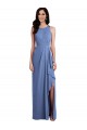 Bleu Windsor Trapèze Col bijou Mousseline Longue Robes demoiselle d'honneur Pas Cher
