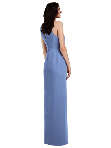 Bleu Windsor Trapèze Col bijou Mousseline Longue Robes demoiselle d'honneur