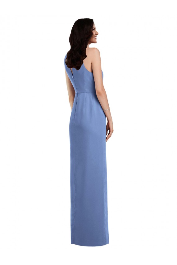 Bleu Windsor Trapèze Col bijou Mousseline Longue Robes demoiselle d'honneur Pas Cher