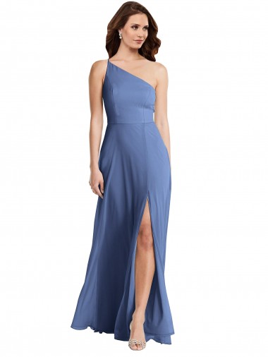 Bleu Windsor Trapèze Mousseline Longue Formelles Robes demoiselle d'honneur / Robes de soirée Pas Cher