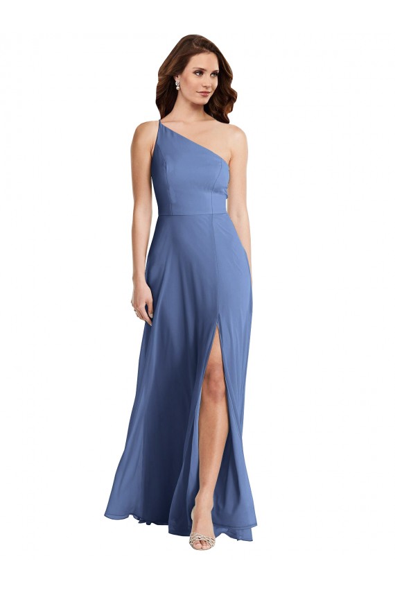 Bleu Windsor Trapèze Mousseline Longue Formelles Robes demoiselle d'honneur / Robes de soirée Pas Cher