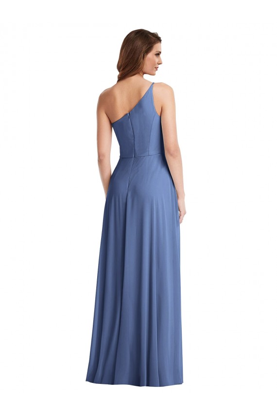 Bleu Windsor Trapèze Mousseline Longue Formelles Robes demoiselle d'honneur / Robes de soirée Pas Cher