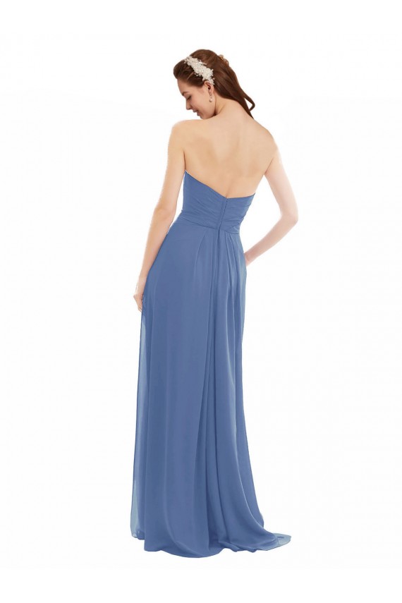 Bleu Windsor Trapèze Sans bretelle Mousseline Longue Robes demoiselle d'honneur Pas Cher