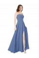 Bleu Windsor Trapèze Sans bretelle Mousseline Longue Robes demoiselle d'honneur Pas Cher