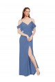Bleu Windsor Trapèze Épaule Dénudée Mousseline Longue Robes demoiselle d'honneur Pas Cher
