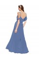 Bleu Windsor Trapèze Épaule Dénudée Mousseline Longue Robes demoiselle d'honneur Pas Cher