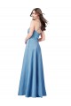 Bleu ciel Fourreau Bretelles spaghetti Col Carré Satiné Longue Formelles Robes demoiselle d'honneur / Robes de soirée / Robes de bal Pas Cher